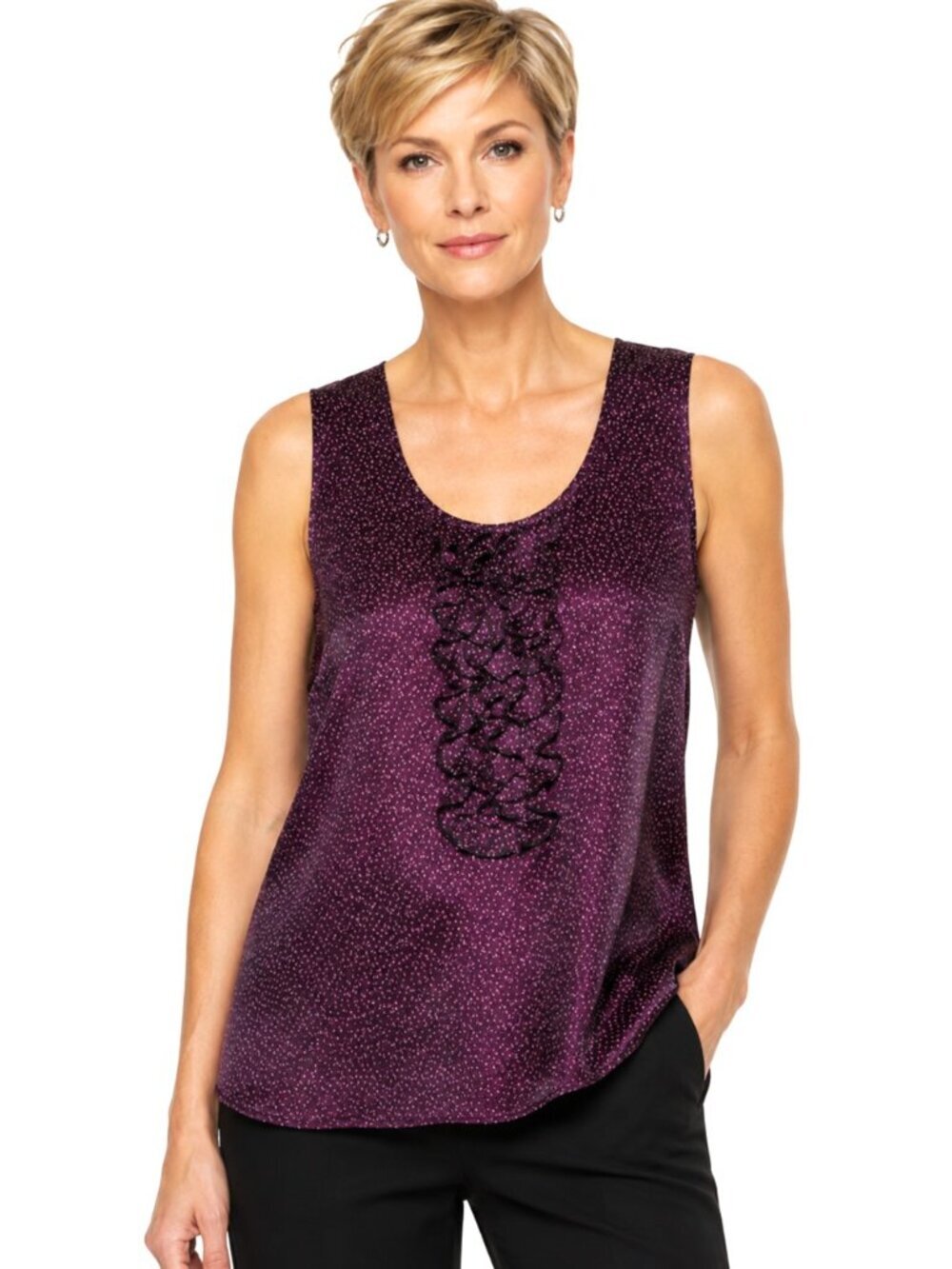 Halogen Pink Silk Ruffled Sleeveless Tank Top